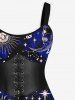 Robe Corset D'Halloween 3D Etoile Lune et Soleil Imprimés de Grande Taille à Lacets - Bleu profond 6X