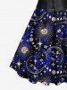 Robe Corset D'Halloween 3D Etoile Lune et Soleil Imprimés de Grande Taille à Lacets - Bleu profond 6X
