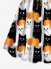 Plus Size Pumpkin Cat Print Cinched Halloween Dress -  