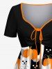 Robe D'Halloween Citrouille et Chat Imprimés Grande Taille à Lacets - Noir 6X
