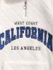 Men's Daily Letter CALIFORNIA LOS ANGELES Embroidered Quarter Zip Mock Neck Front Pocket Fluffy Fuzzy Textured Sherpa Fleece Pullover Sweatshirt -  