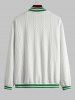 Men's Preppy Daily Zip Up Letter Embroidered Stripes Panel Cable Jacquard Textured Snap Button Baseball Varsity Jacket -  
