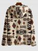 Men's Ethnic Style Aztec Printed Fluffy Fleece Button Fly Hooded Coat -  