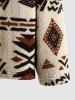Men's Ethnic Style Aztec Printed Fluffy Fleece Button Fly Hooded Coat -  