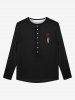 T-shirt D'Halloween Gothique Rose Squelette Imprimés avec Boutons - Noir XL
