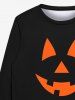 Sweatshirt Gothique Imprimé Visage de Citrouille D'Halloween pour Hommes - Noir L
