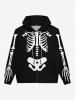 Gothic Halloween Skeleton Print Zipper Drawstring Hoodie For Men -  