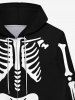 Gothic Halloween Skeleton Print Zipper Drawstring Hoodie For Men -  