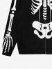 Sweat à Capuche D'Halloween Gothique Zippé Squelette Imprimée à Cordon pour Homme - Noir 8XL