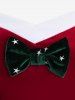 Plus Size Christmas Star Printed Bowknot Belt Velvet Tulip Hem Layered 2 In 1 Dress -  
