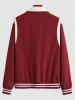Veste de Baseball Lettre S Flottante Tricotée en Blocs de Couleurs avec Bouton Pression pour Homme - Rouge foncé L