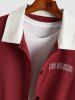 Veste de Baseball Lettre S Flottante Tricotée en Blocs de Couleurs avec Bouton Pression pour Homme - Rouge foncé L