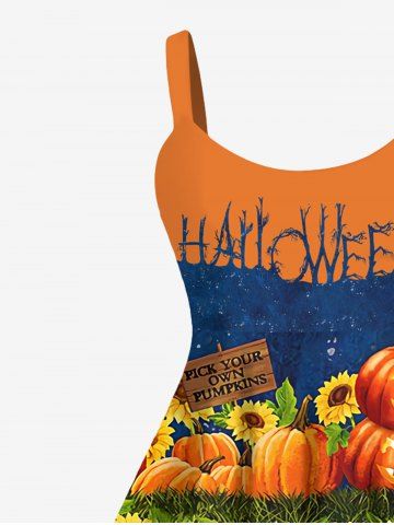 Plus Size Halloween Costume Pumpkin Sunflower Letters Print Tank Dress