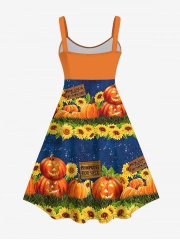 Plus Size Halloween Costume Pumpkin Sunflower Letters Print Tank Dress