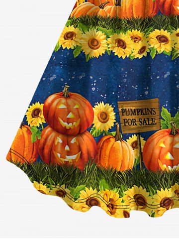 Plus Size Halloween Costume Pumpkin Sunflower Letters Print Tank Dress
