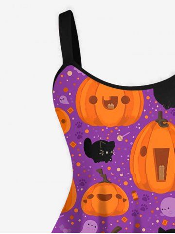 Plus Size Halloween Costume Pumpkin Cat Ghost Print Tank Dress