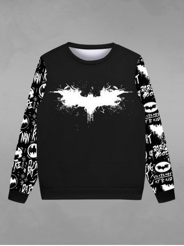 Sweatshirt Gothique D'Halloween Lettre Chauve-souris Imprimés à Col Rond pour Homme - BLACK - XL