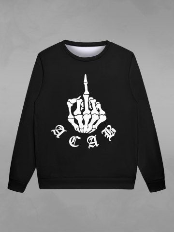 Sweatshirt Gothique D'Halloween Lettre Squelette Imprimées - BLACK - XL