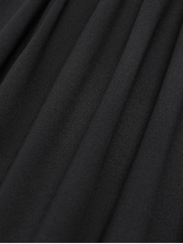 Plus Size Gothic Moon Star Print Mesh Panel Bell Sleeves Ruched Chain Tassel Long Sleeves T-shirt