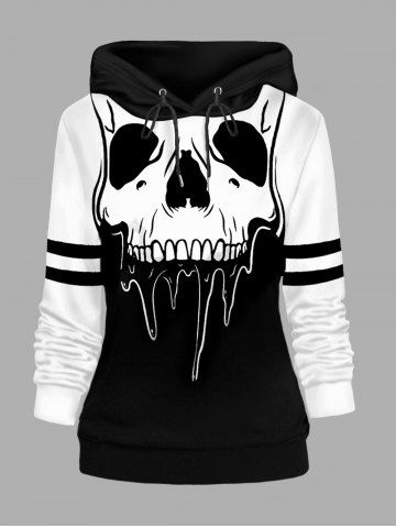 Halloween Skull Print Long Sleeve Drawstring Women Hoodie - BLACK - M | US 6