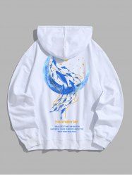 Men's Moon Whale Slogan Graphic Pattern Kangaroo Pocket Hoodie -  