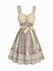 Check 3D Print Belt Sleeveless Mock Button Casual Mini Dress -  