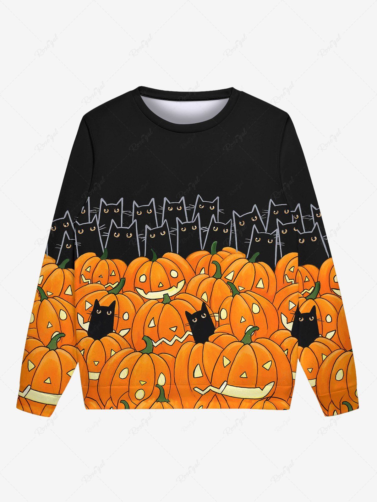Sweatshirt D'Halloween Gothique Chat Citrouille Imprimés pour Homme Noir 4XL