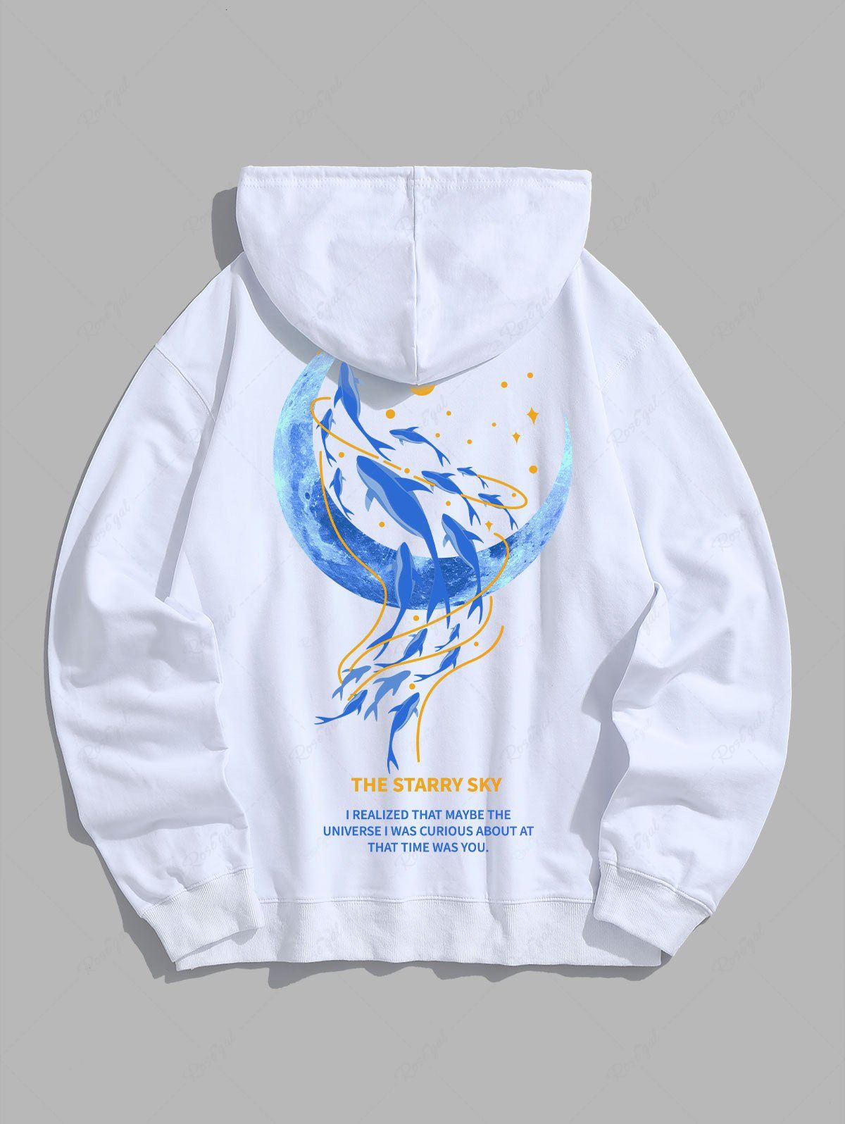 Outfit Men's Moon Whale Slogan Graphic Pattern Kangaroo Pocket Hoodie  
