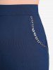 Pantalon Evasé Applique Cœur avec Chaîne en Mousseline de Soie de Grande Taille à Volants - Bleu profond M | US 10