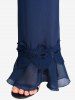 Pantalon Evasé Applique Cœur avec Chaîne en Mousseline de Soie de Grande Taille à Volants - Bleu profond 2X | US 18-20