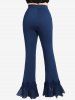 Pantalon Evasé Applique Cœur avec Chaîne en Mousseline de Soie de Grande Taille à Volants - Bleu profond 3X | US 22-24