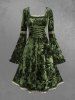 Gothic Lace Trim Lace-up Bell Sleeves Velvet Dress -  