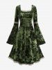 Gothic Lace Trim Lace-up Bell Sleeves Velvet Dress -  