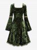 Gothic Lace Trim Lace-up Bell Sleeves Velvet Dress -  
