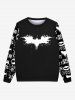Gothic Halloween Bat Letters Print Crew Neck Sweatshirt For Men -  