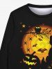 Sweatshirt Gothique D'Halloween Toile D'Araignée Citrouille et Chat Imprimés pour Homme - Noir 4XL
