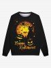 Gothic Halloween Moon Cat Pumpkin Bat Spider Print Sweatshirt For Men -  