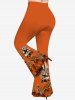 Pantalon Évasé à Imprimé Citrouille avec Balai de Sorcière D'Halloween Grande-Taille - Orange 6X