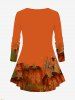 Plus Size Halloween Pumpkin Tree Hat Witch Broom Print T-shirt -  