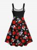Plus Size Halloween Skulls Rose Buckle Rivet 3D Print Tank Dress -  