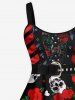 Robe D'Halloween Gothique Bouclé 3D Rose avec Rivet de Grande Taille - Rouge 6X