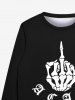 Sweatshirt Gothique D'Halloween Lettre Squelette Imprimées - Noir 6XL