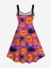Plus Size Halloween Costume Pumpkin Cat Ghost Print Tank Dress -  