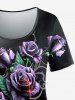 Plus Size Ombre Rose Leaf Print T-shirt -  