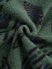 Ethnic Aztec Geo Printed Polar Fleece Fluffy Shacket -  