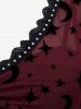 Plus Size Gothic Moon Star Print Mesh Panel Bell Sleeves Ruched Chain Tassel Long Sleeves T-shirt -  