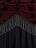 Plus Size Gothic Moon Star Print Mesh Panel Bell Sleeves Ruched Chain Tassel Long Sleeves T-shirt -  