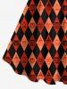 Robe D'Halloween Costume Citrouille Losange Imprimé en Blocs de Couleurs de Grande Taille - Orange Foncé 1X