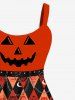 Robe D'Halloween Costume Citrouille Losange Imprimé en Blocs de Couleurs de Grande Taille - Orange Foncé 1X