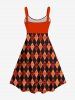 Robe D'Halloween Costume Citrouille Losange Imprimé en Blocs de Couleurs de Grande Taille - Orange Foncé 1X